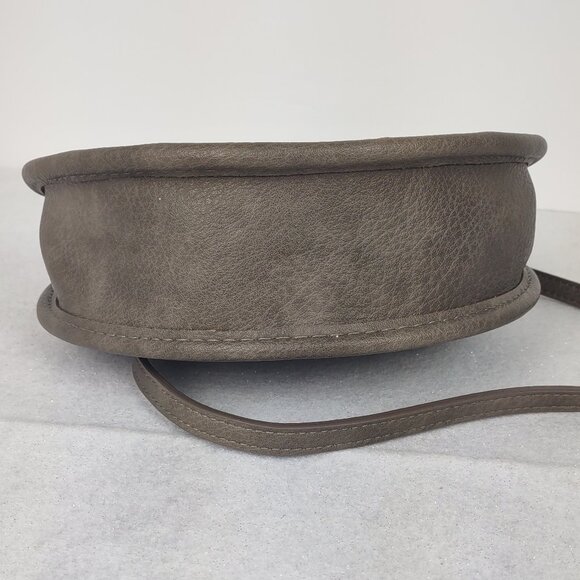 Antik Kraft Round Crossbody Bag Gray Brown Faux Leather Braided Handle - Picture 4 of 14